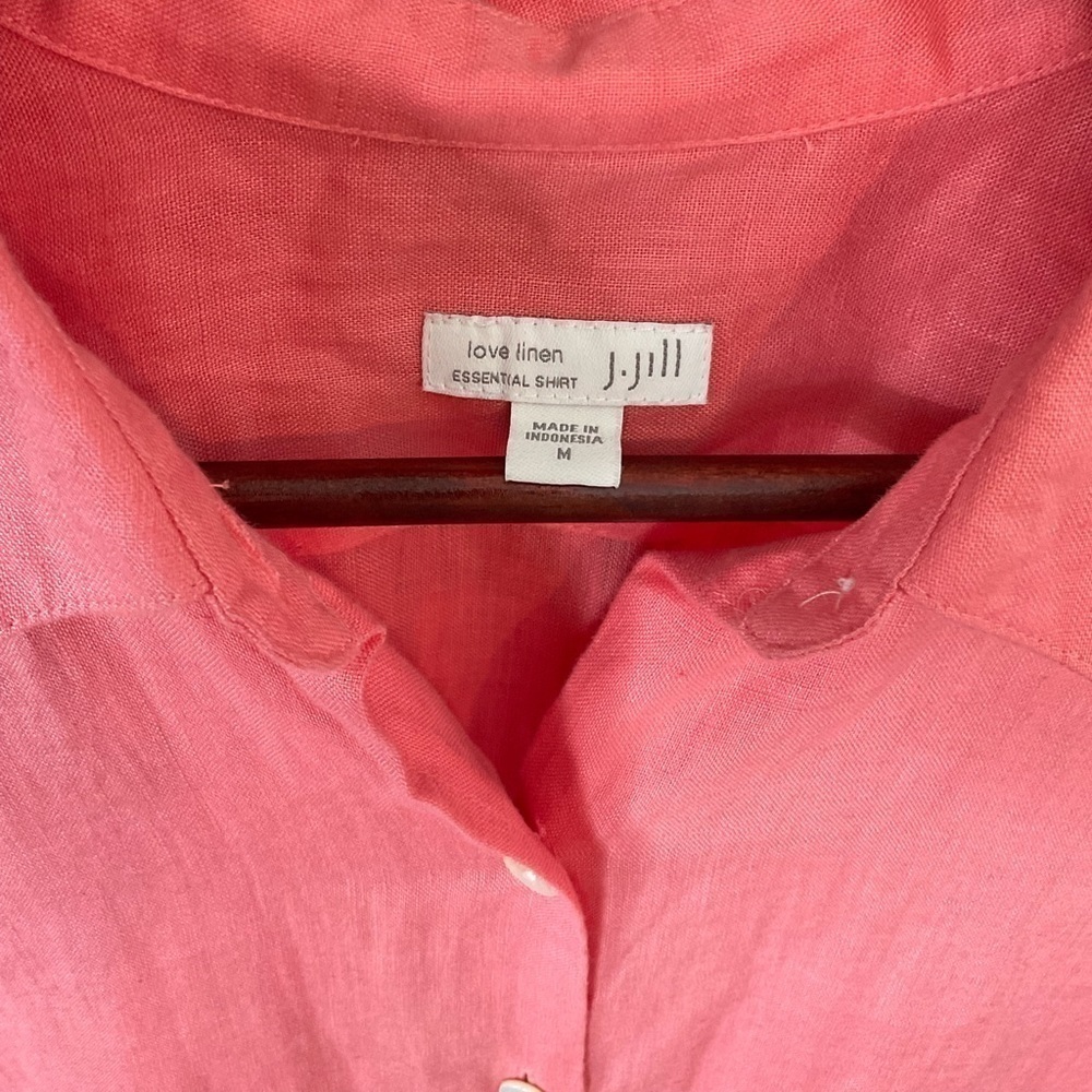 NWOT J.Jill Coral Love Linen Essential Button Down Collared Shirt Size Medium - Picture 4 of 7